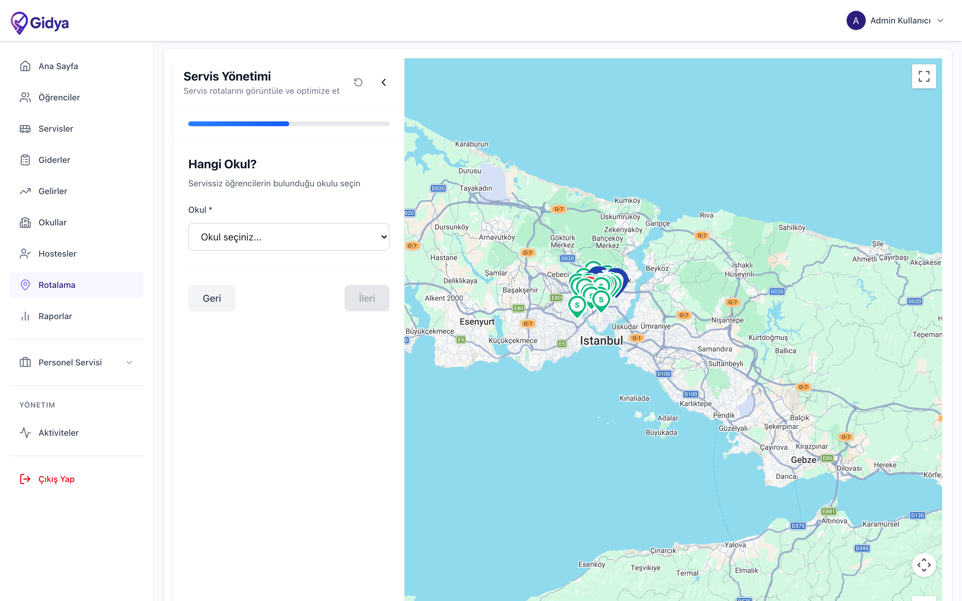 Servissiz öğrenci atama ekranı